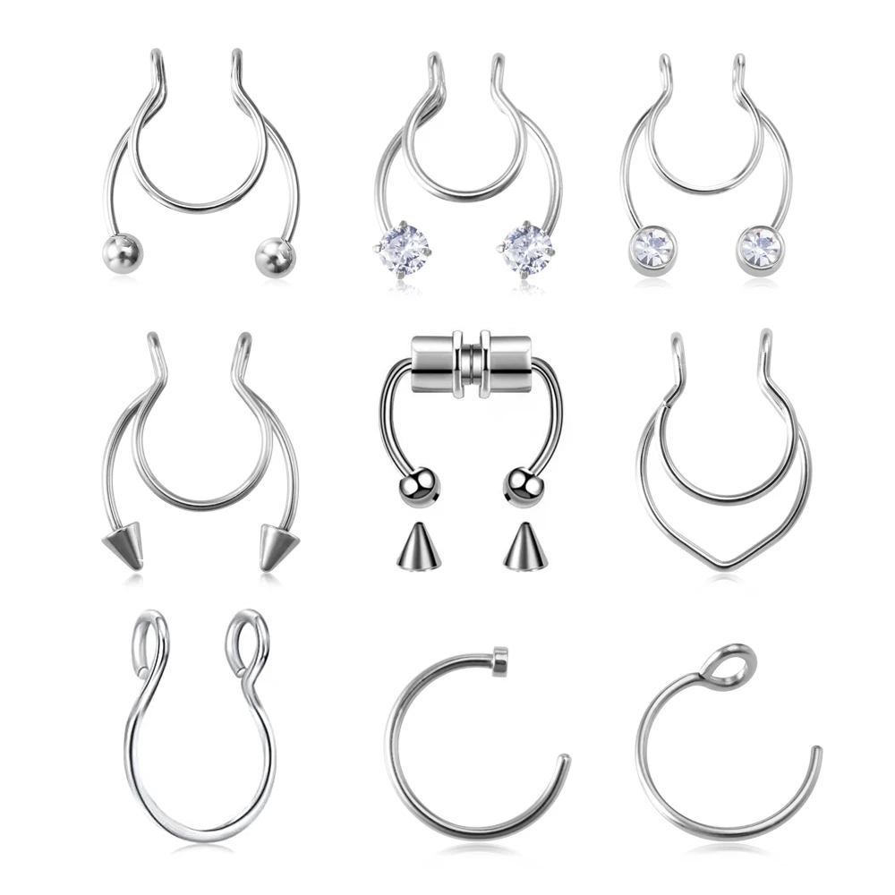 1pc Fake Nose Ring for Women Men 20G Surgical Steel Faux Piercing Jewelry Fake Piercing Hoop Lip Septum Nose Rings Body Jewelry