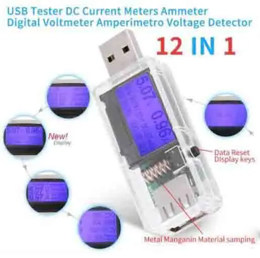 12 в 1 USB Тестер Цифровой вольтметр постоянного тока Амперметр измеритель