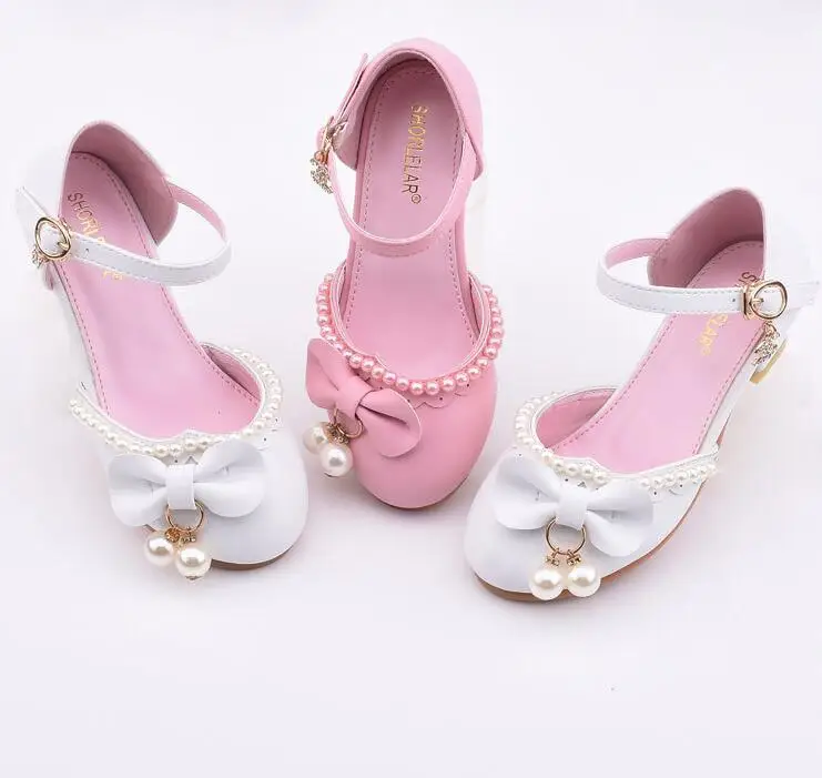 Детские школьные кожаные туфли для маленьких девочек принцессы с жемчугом