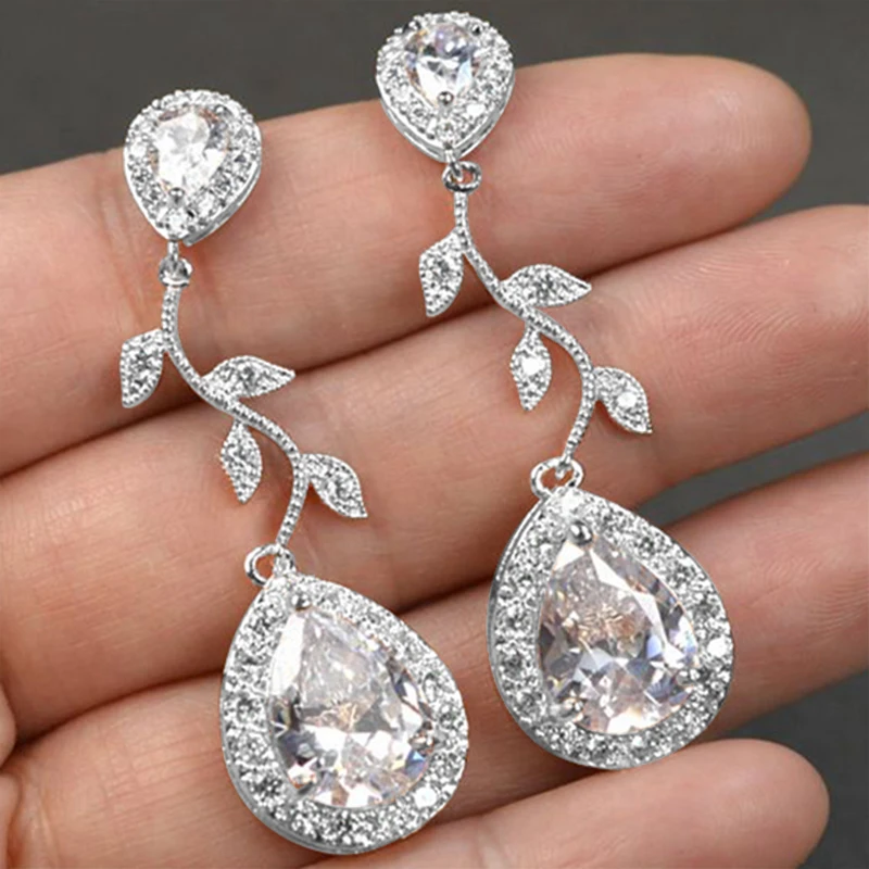

Charming White Rhinestone Earring Rose Gold Vine Leaves Design Crystal Water Drop Earrings For Women Gifts L5Q938