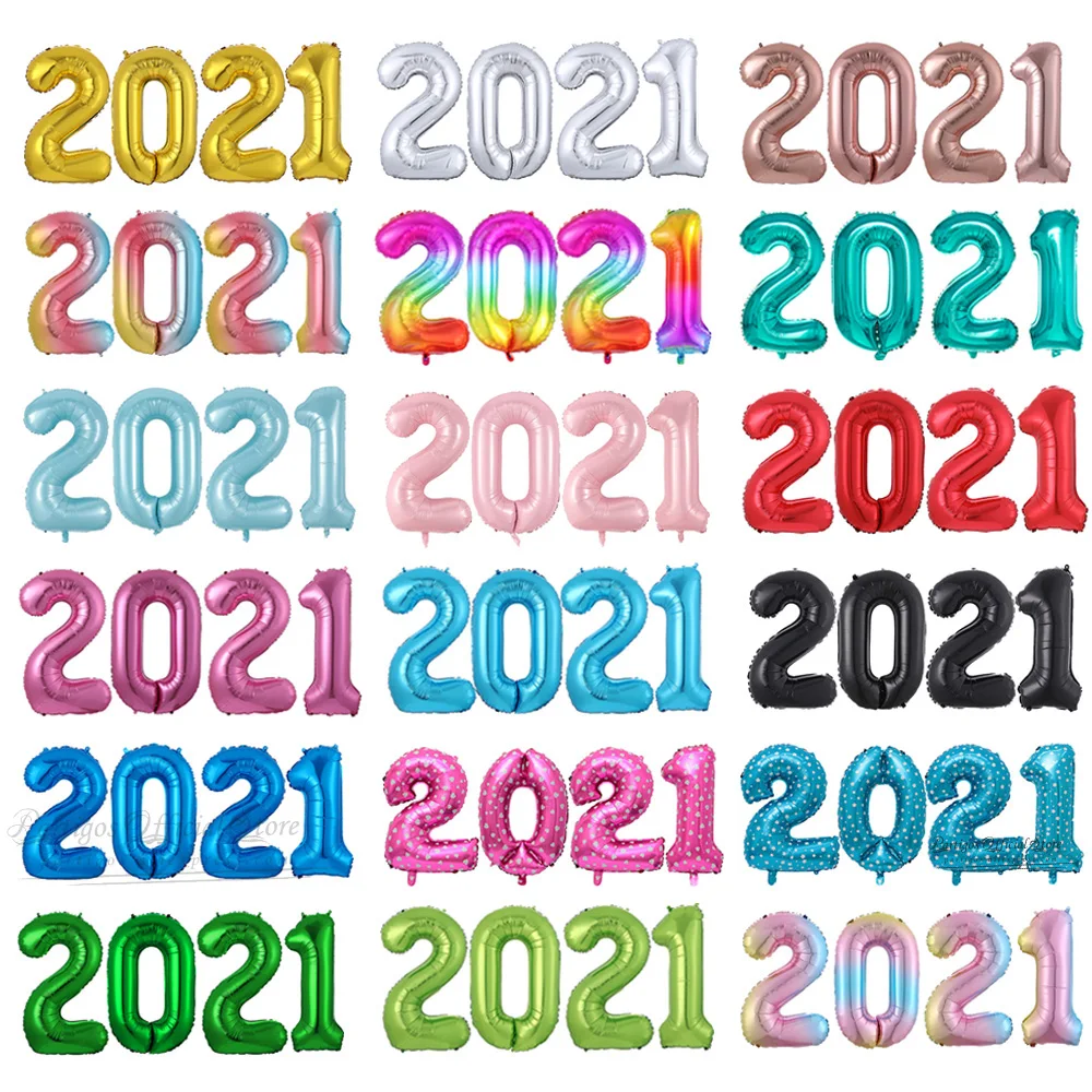 4 шт./компл. 16/32/40 дюймов разноцветные гелиевые шары с цифрами 2021 новогодние