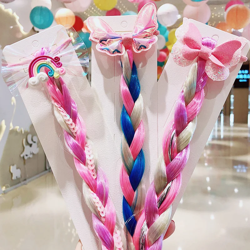 2021 New Girls Cute Cartoon Bow Butterfly Colorful Braid Headband Kids Ponytail Holder Rubber Bands Fashion Hair Accessories | Аксессуары