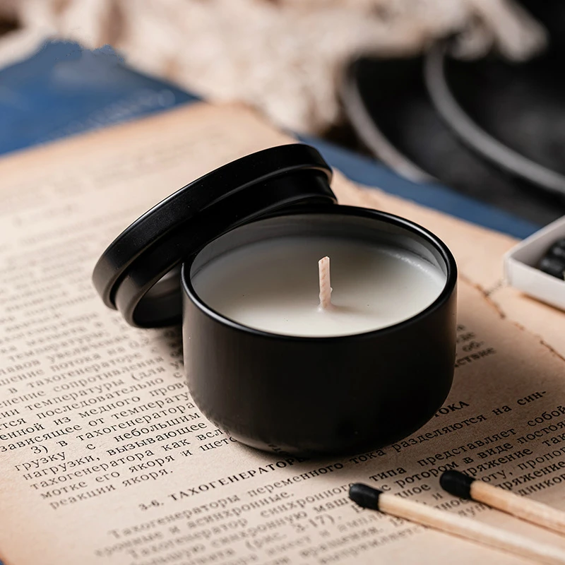 40g Soy Wax Travel Scented Candle Black Small Tin Can Vegetable Essential Oil with Souvenir | Candles