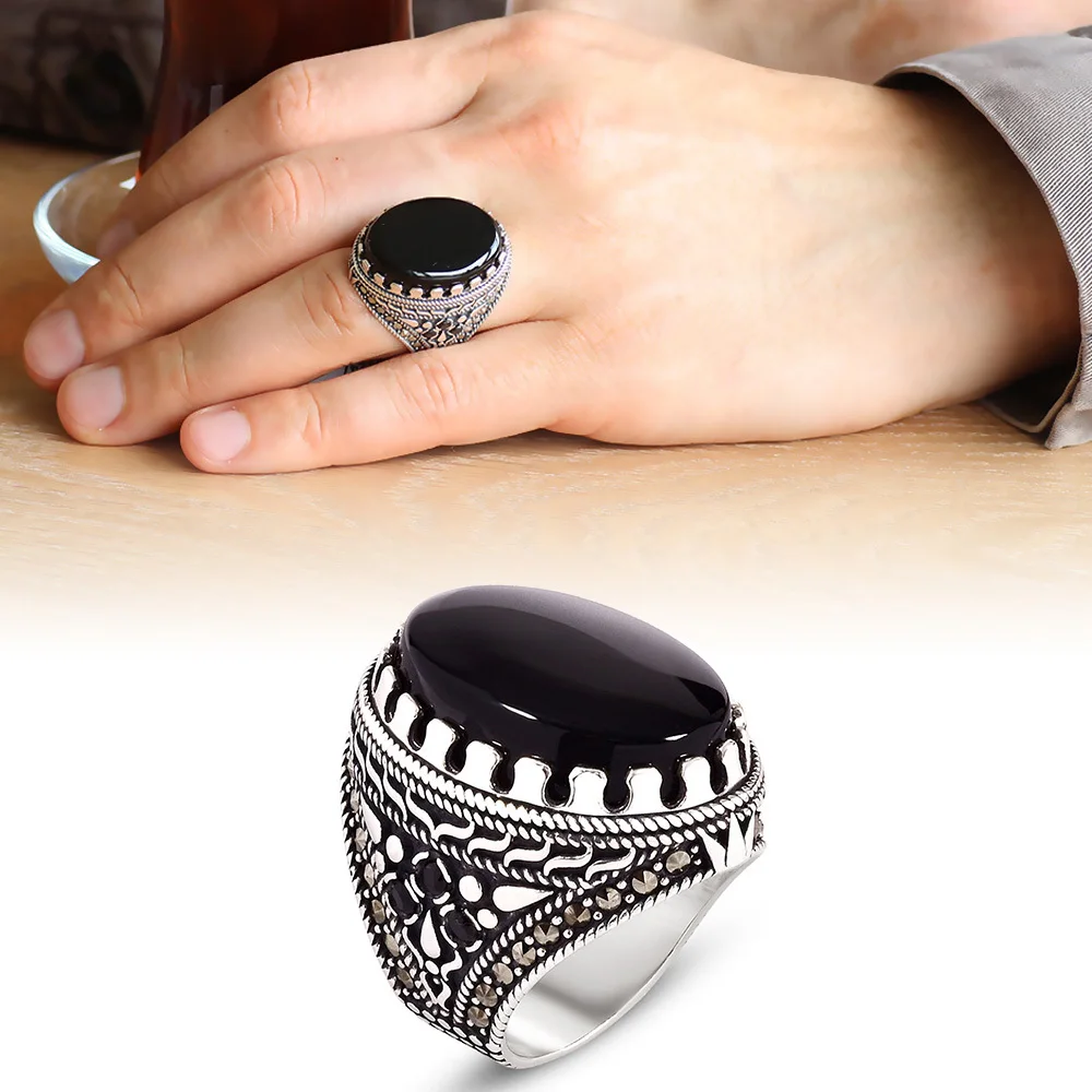 Tesbihane Подарочная коробка черный оникс фианит 925 пробы Серебряное мужское