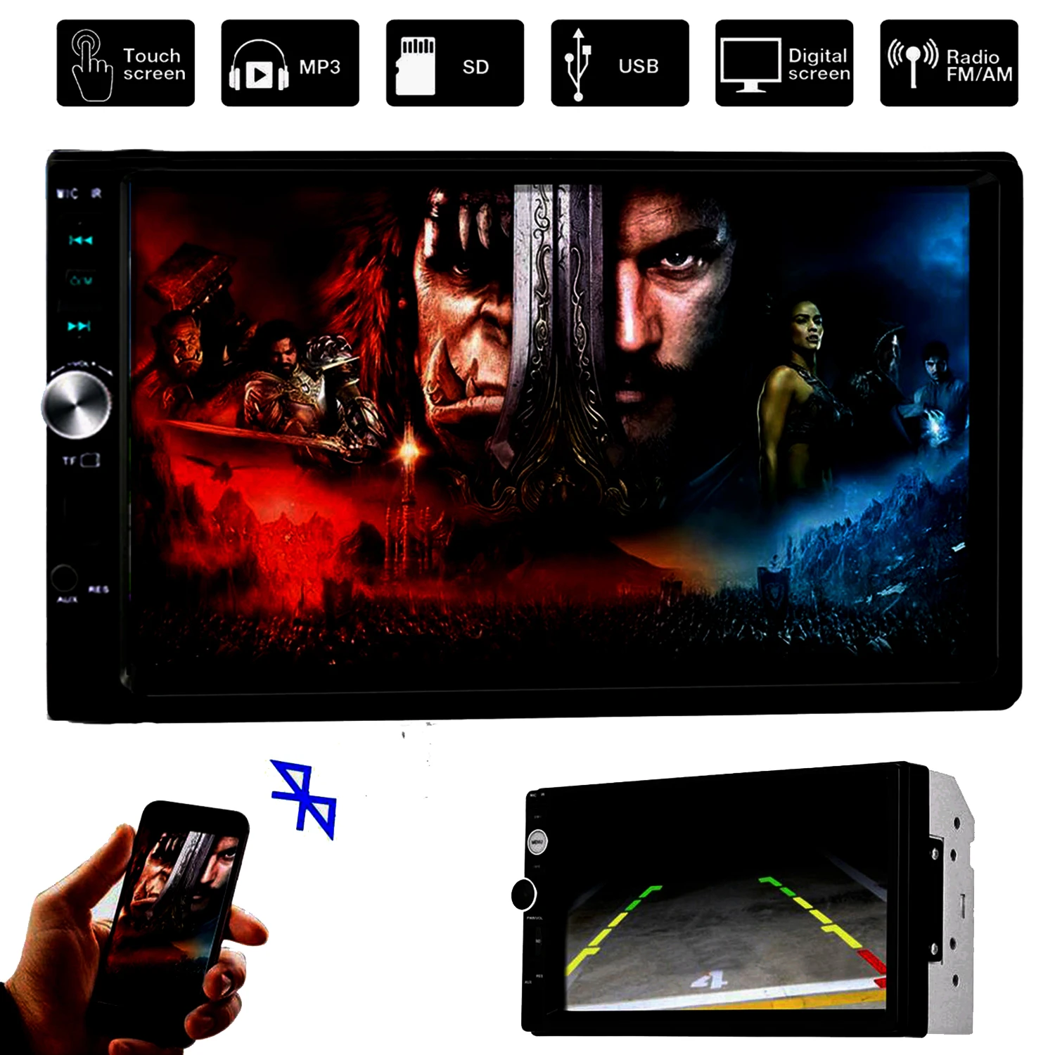 

Touch Screen 2 Din Car Audio Stereo Bluetooth MP5 Player Support Rear View Camera AUX FM USB 7 Inch