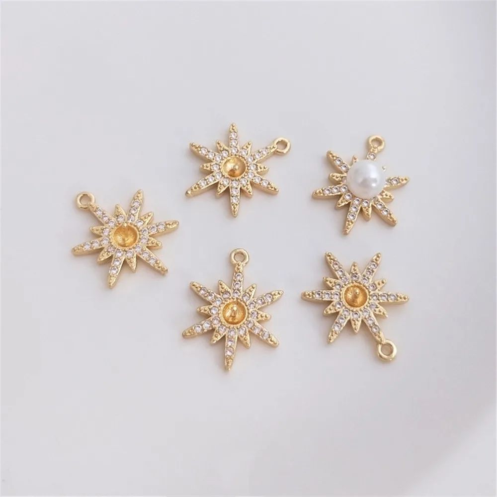 

14K Gold Filled Plated Micro-inlaid zircon star snowflake half hole pearl pendant DIY star clavicle necklace pendant