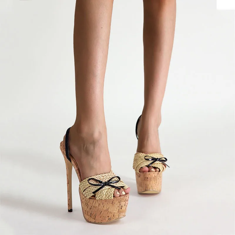 

LTARTA/2022 г.; Летние модные плетеные сандалии с бантом; Босоножки на платформе и высоком каблуке; Женская обувь с открытым носком; Большие разме...
