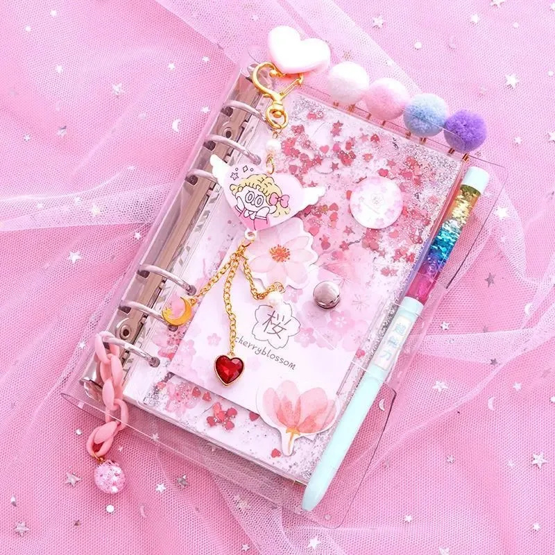 

2021 Bling Bling Cherry Blossoms Removable Loose-leaf Notebooks A6 Loose Leaf Diary Notebook Journal Notepads Diary Note Book