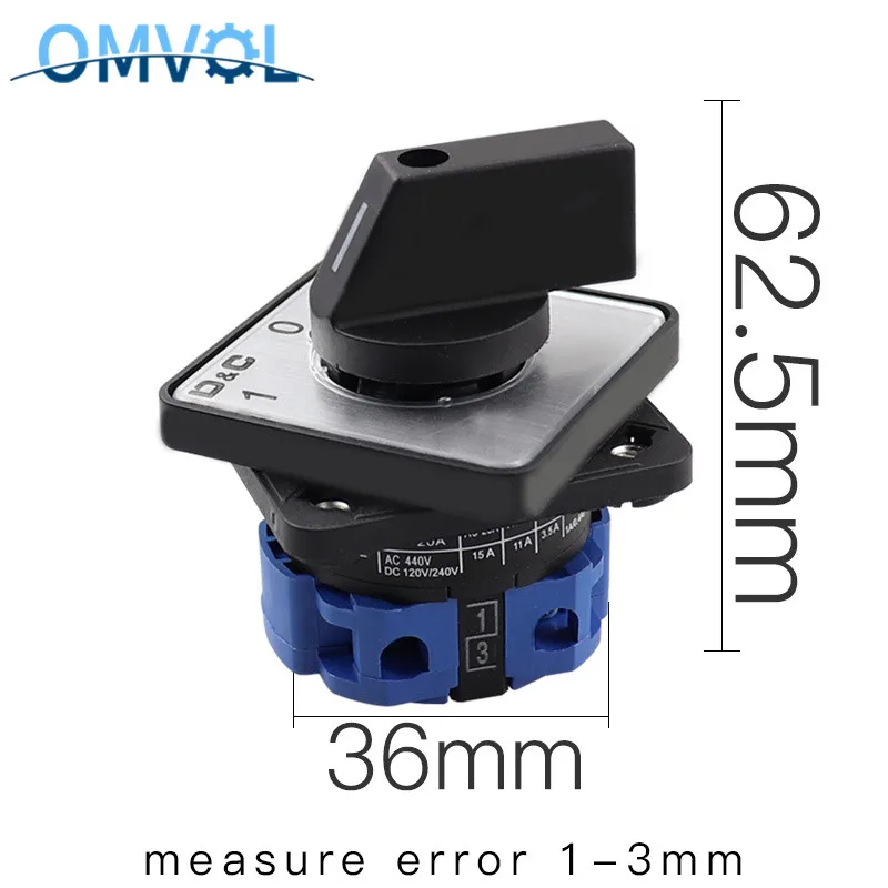 Кулачковый переключатель 3 позиционный 1 полюсный 4 контактный поворотный 660 В 20A