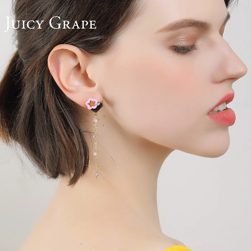 

Juicy Grape Sweet girl earrings women elegant temperament flower female fragrance long flower earrings
