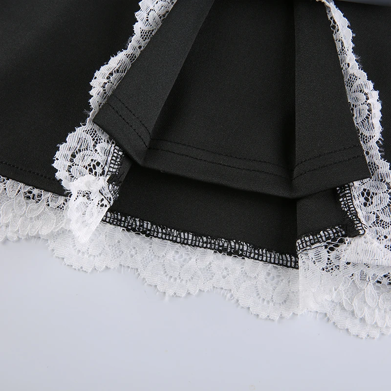 

IAMSURE Gothic Lace Trim A-Line Skirt Sexy Dark Split Side Bow High Waisted Mini Skirts Women 2021 Fashion Casual Streetwear Y2K