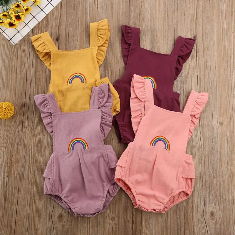 

Infant Baby Girl Sleeveless Romper Ruffled Cotton Jumpsuit Outfits Sunsuit Cute Baby Girl Clothes 0-18M