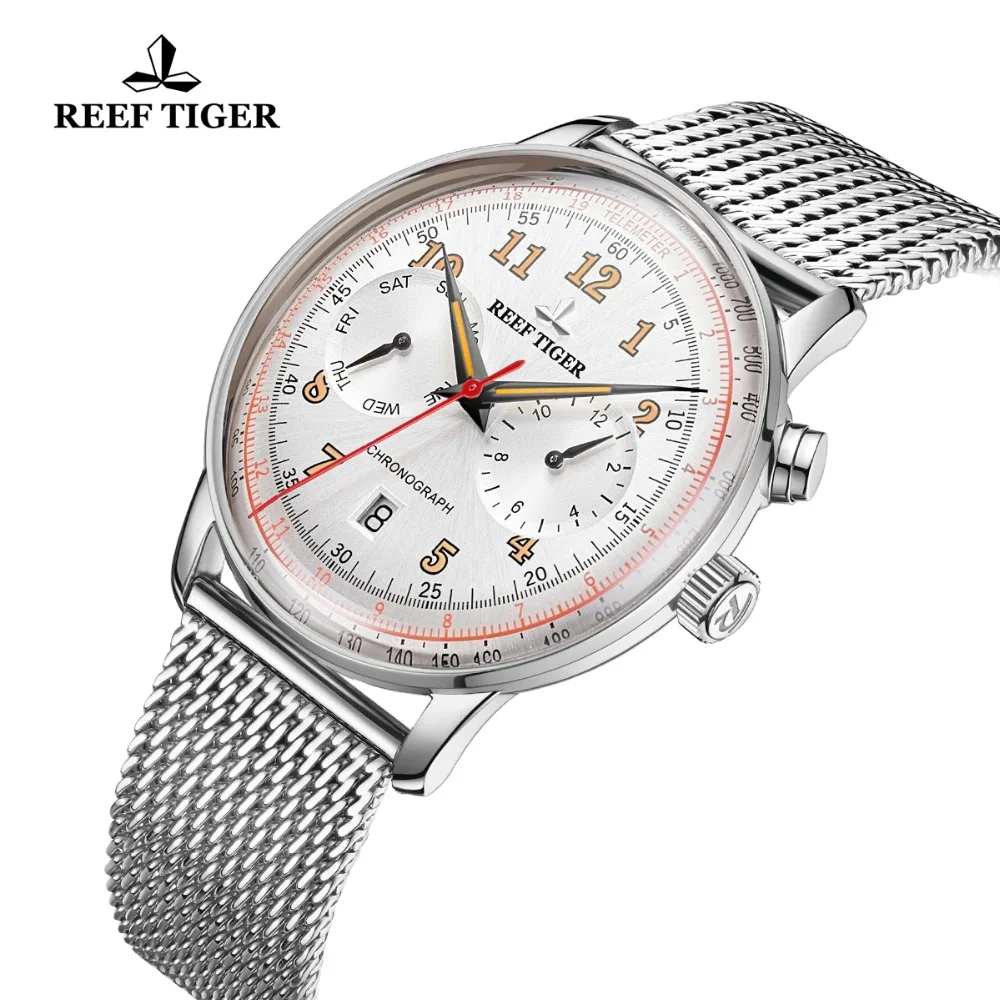 

Reef Tiger/RT Classic Vintage Watch for Business Men Steel Bracelet functional Automatic Watches Relogio Masculino RGA9122