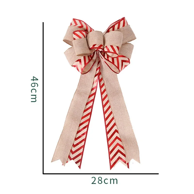 

Christmas Bow Double-layer fine linen stitching striped bow Double-layer linen stitching maple bow Christmas tree decoration Bow