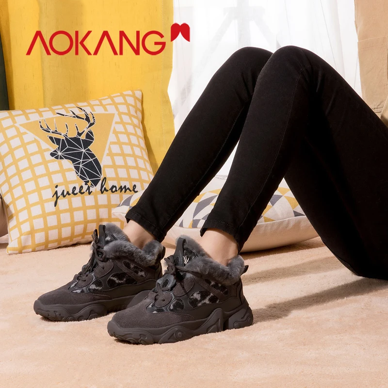 AOKANG/зимняя повседневная обувь для женщин модная кроссовки женские на меху