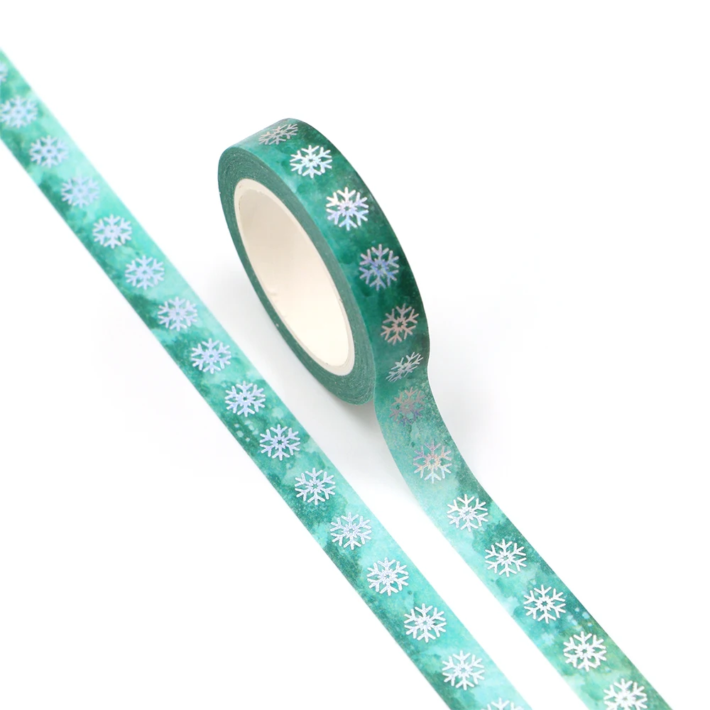 NEW 10pcs/Lot Decorative Silver Foil Green Snowflakes Christmas Washi Tapes Bullet Journal Adhesive Masking Tape Cute Stationery