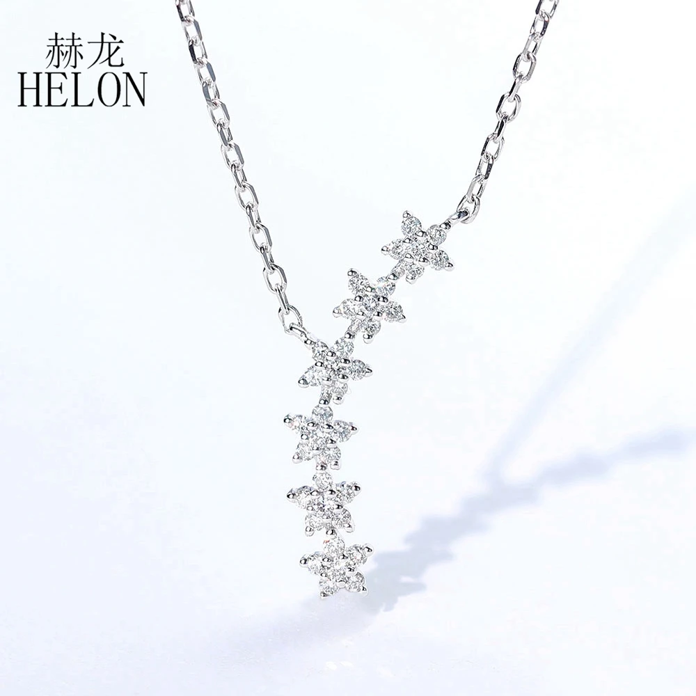 

HELON Solid 18K White Gold AU750 SI/H 0.14ct Genuine Natural Diamonds Engagement Wedding Women Fine Jewelry Necklaces Pendants