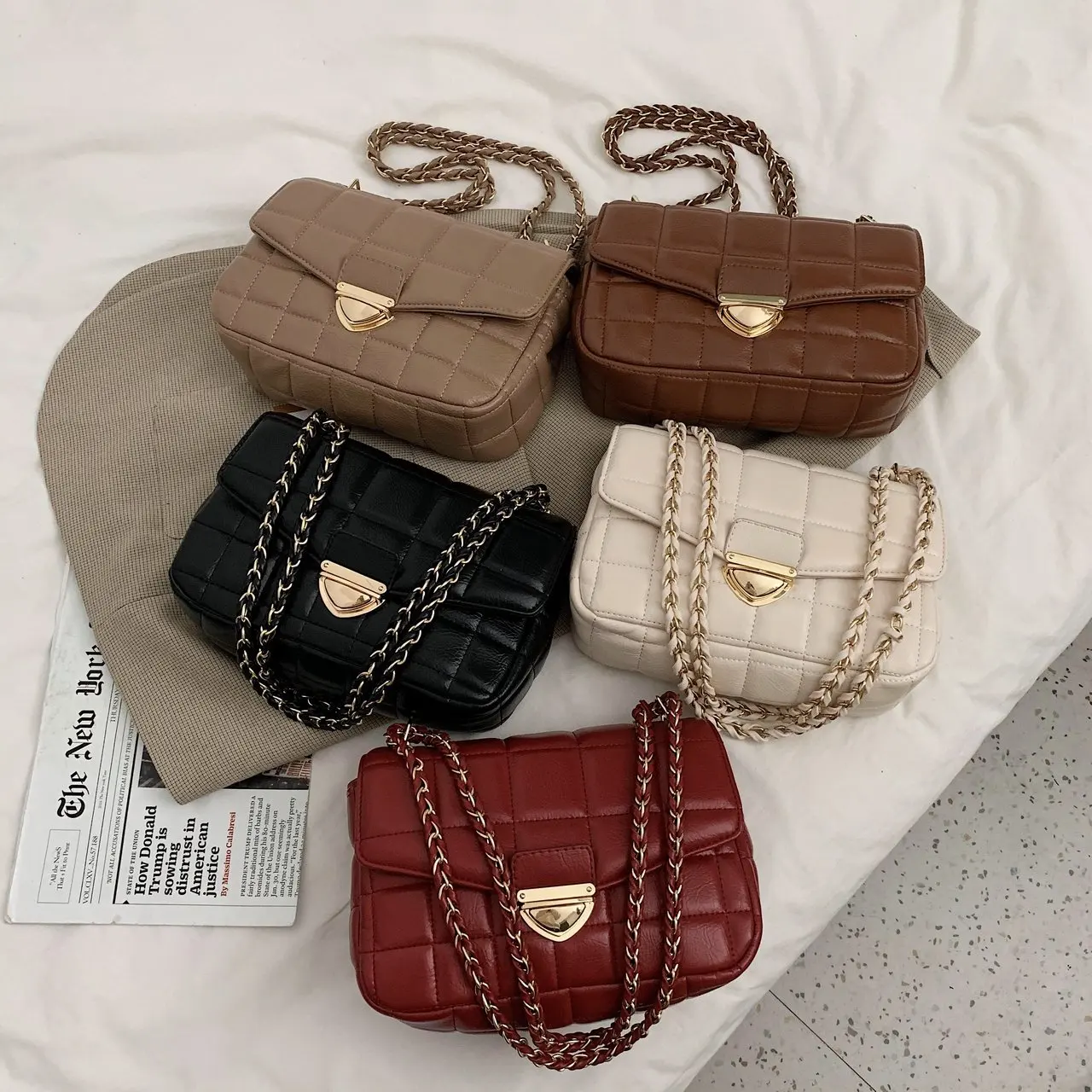 

2021 New Women Handbags PU Leather Fashion Luxury Designer Handbag And Purses Chain Lattice Square Shoulder Crossbody Bag Trend