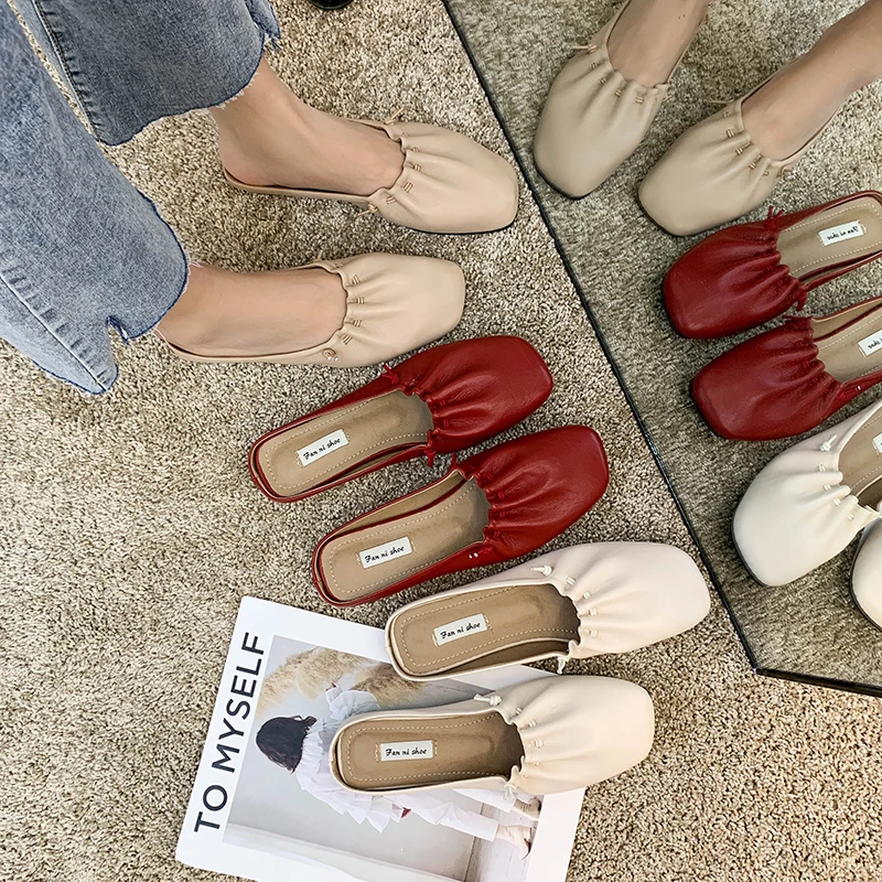 

Женские тапочки с закрытым носком и квадратным носком, новые удобные нескользящие тапочки на мягкой подошве, модные женские тапочки в Корей...