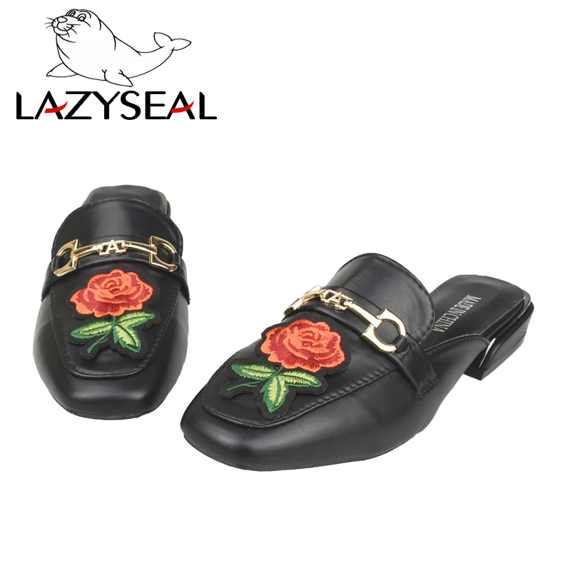 LazySeal/тапочки из коровьей замши с квадратным носком; женские шлепанцы на каблуке с металлическим декором; новые летние женские туфли без задника; женские шлепанцы
