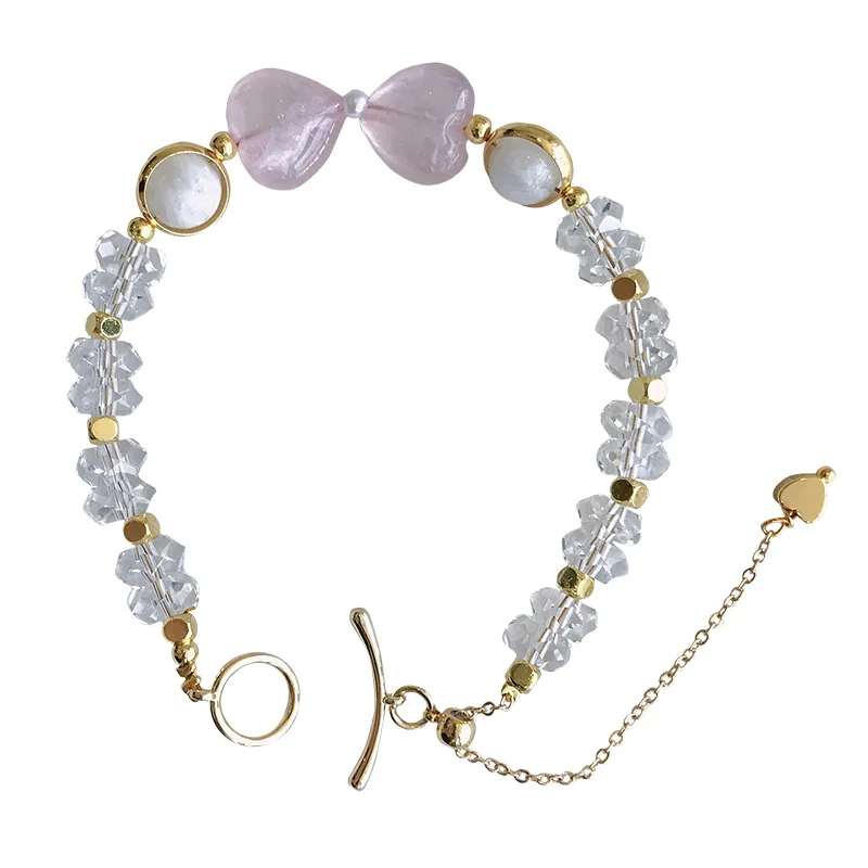 

Wholesale Heart-shaped Pink Natural Stone Bracelet White Crystal Beads Bracelets For Girl Gift Wrist Quartzite Fashion Jewelry
