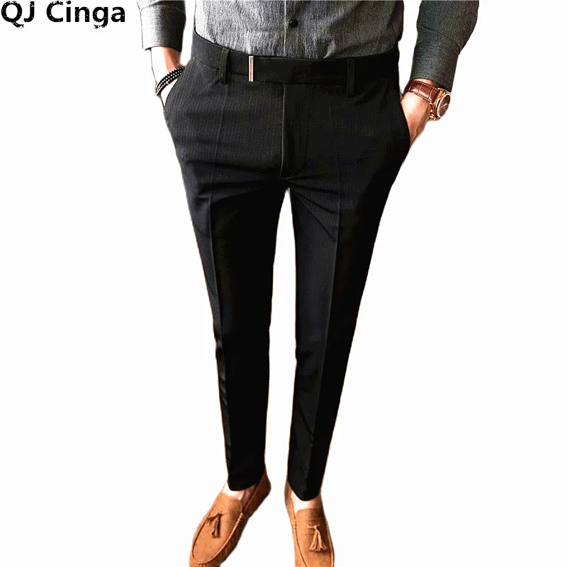 Брюки мужские компактные в Вертикальную Полоску модные облегающие штаны для