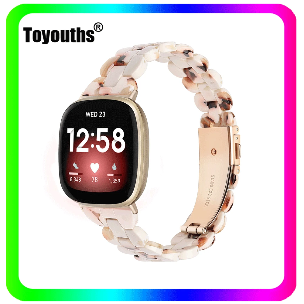 

Toyouths Resin Watch Strap for Fitbit Sense Band Slim Stylish Resin Watch Band for Fitbit Versa 3 Women Fashionable Band