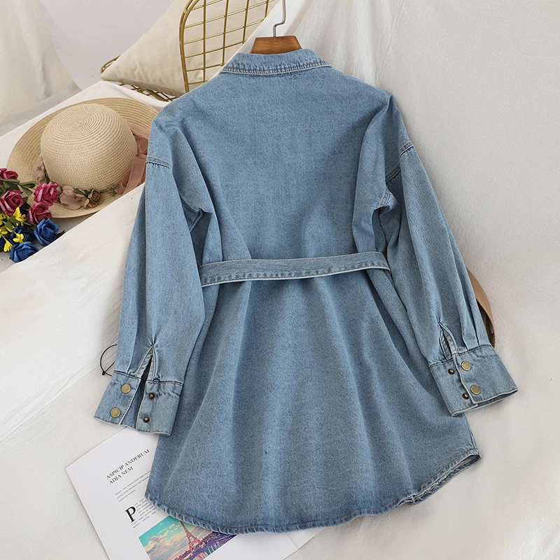 Новая весенняя и осенняя Корейская однотонная однобортная джинсовая рубашка с