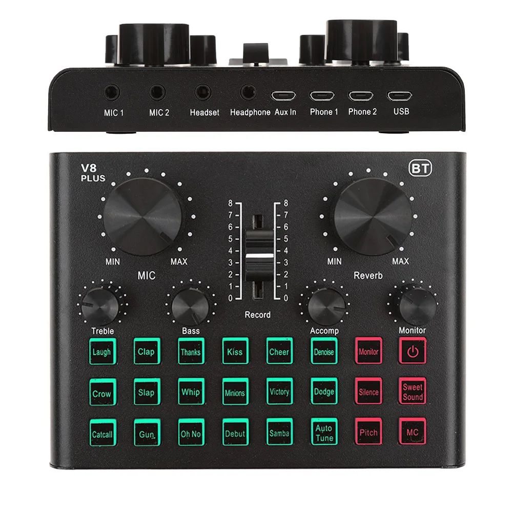 

Живая звуковая карта V8 Plus для микрофона с регулировкой громкости, поддержкой BT, трансляции, петь в домашних развлечениях, для телефона, комп...
