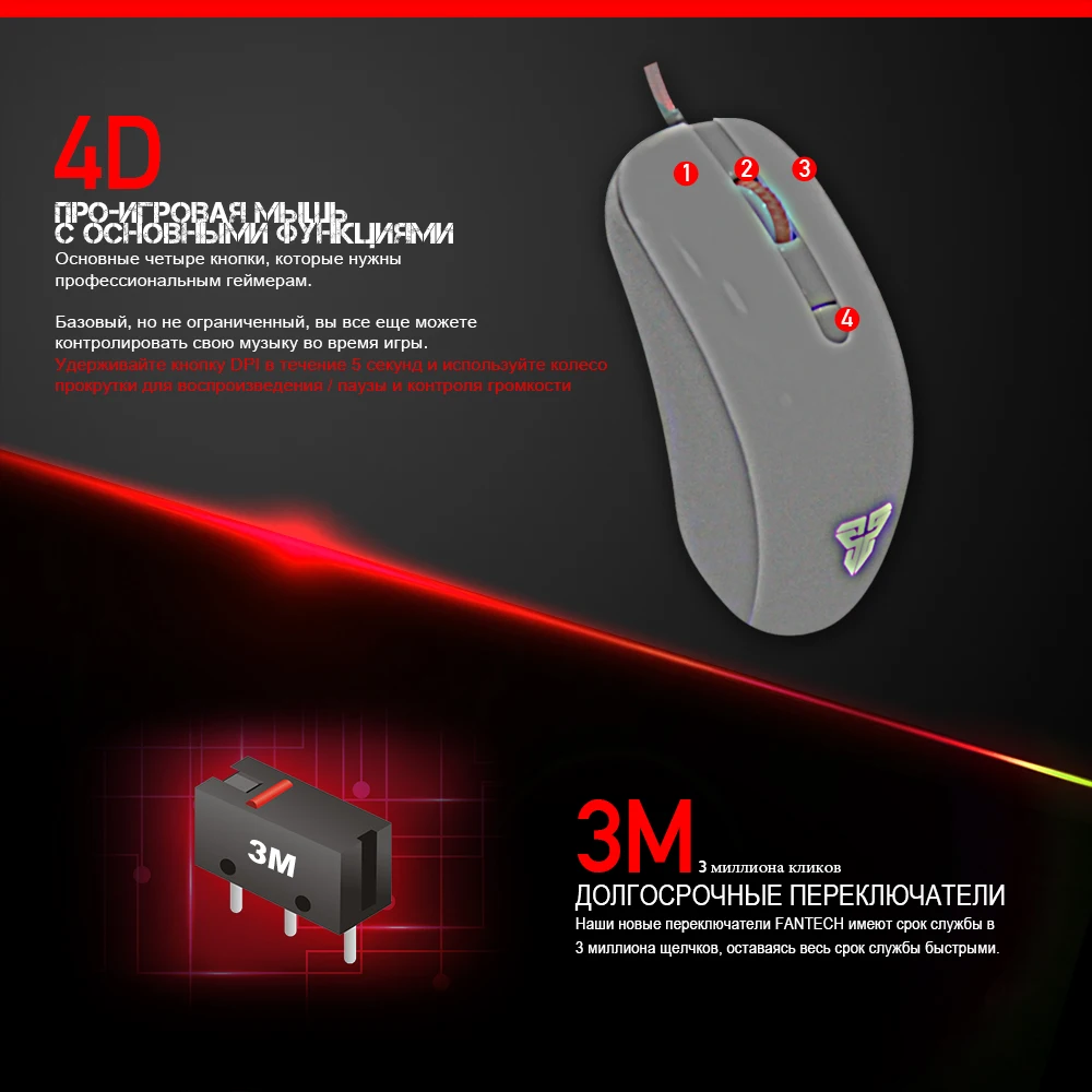 FANTECH G10 Профессиональный Gmae кабель мышь регулируемая 4800 dpi RGB 4 кнопки оптическая игровая мышь для ПК ноутбук Игровые мыши