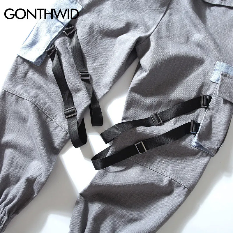 

GONTHWID Multi Ribbon Pockets Cargo Harem Joggers Pants Men Hip Hop Harajuku Streetwear Sweatpants Fashion Casual Pants Trousers