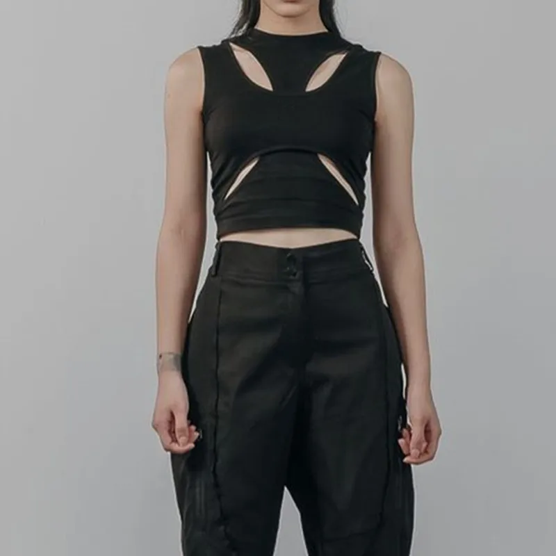 

Goth Summer Dark Grunge Punk Black Women Tank Top Mall Gothic Bodycon Crop Tops Sexy Patchwork Hip Hop Fashion Streetwear Vests