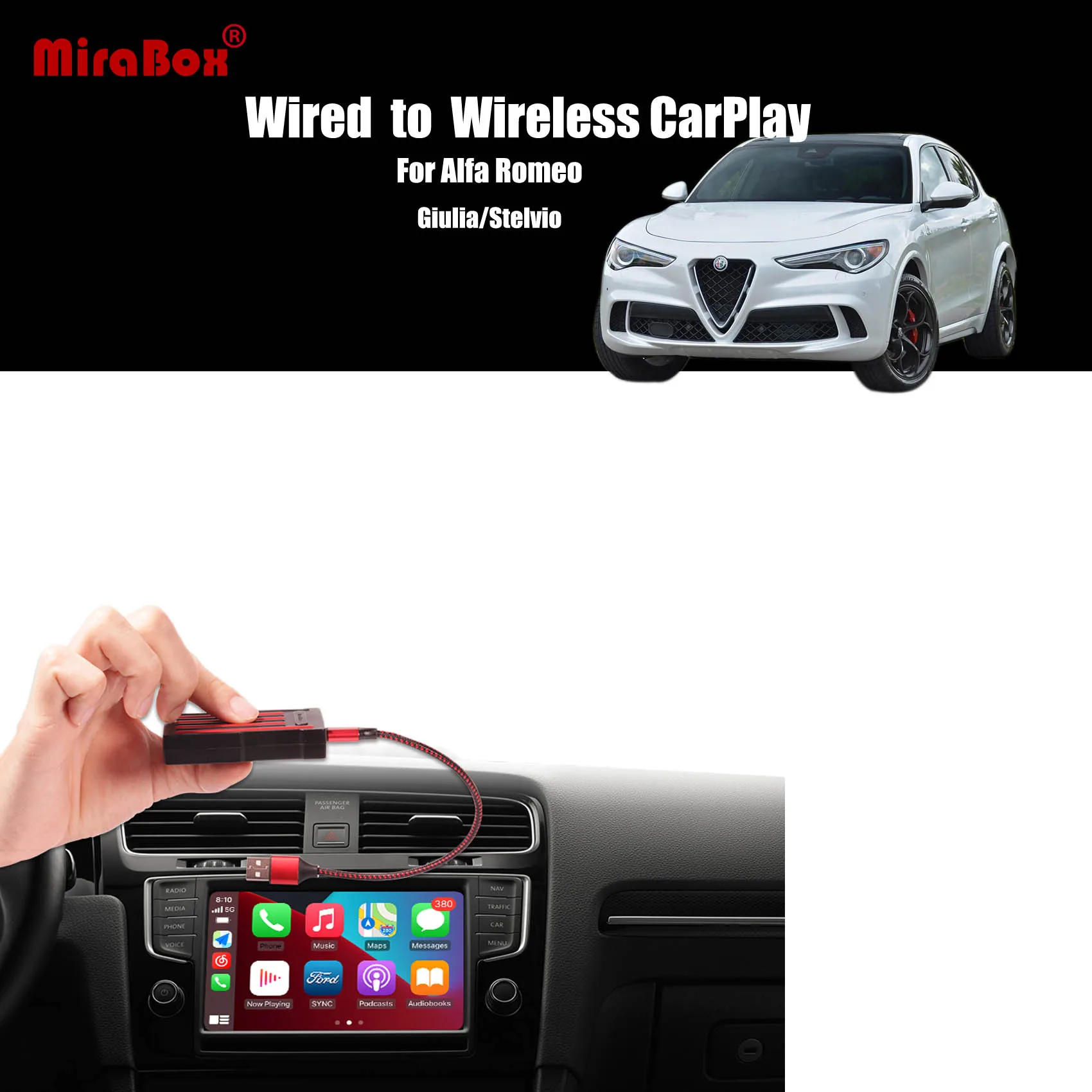 

Беспроводной адаптер MiraBox для Apple Carplay, USB-адаптер для Alf Romeo Giulia Stelvio