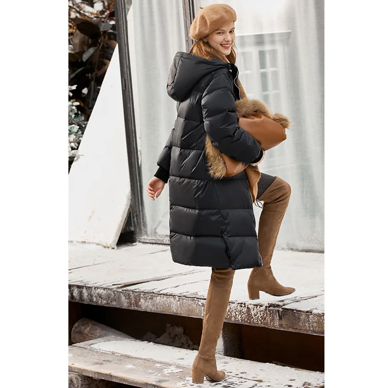 

Amii Winter Women Fashion 90% White Duck Down Coat Female Hooded Zipper Thick Long Jacket Tops 11930486