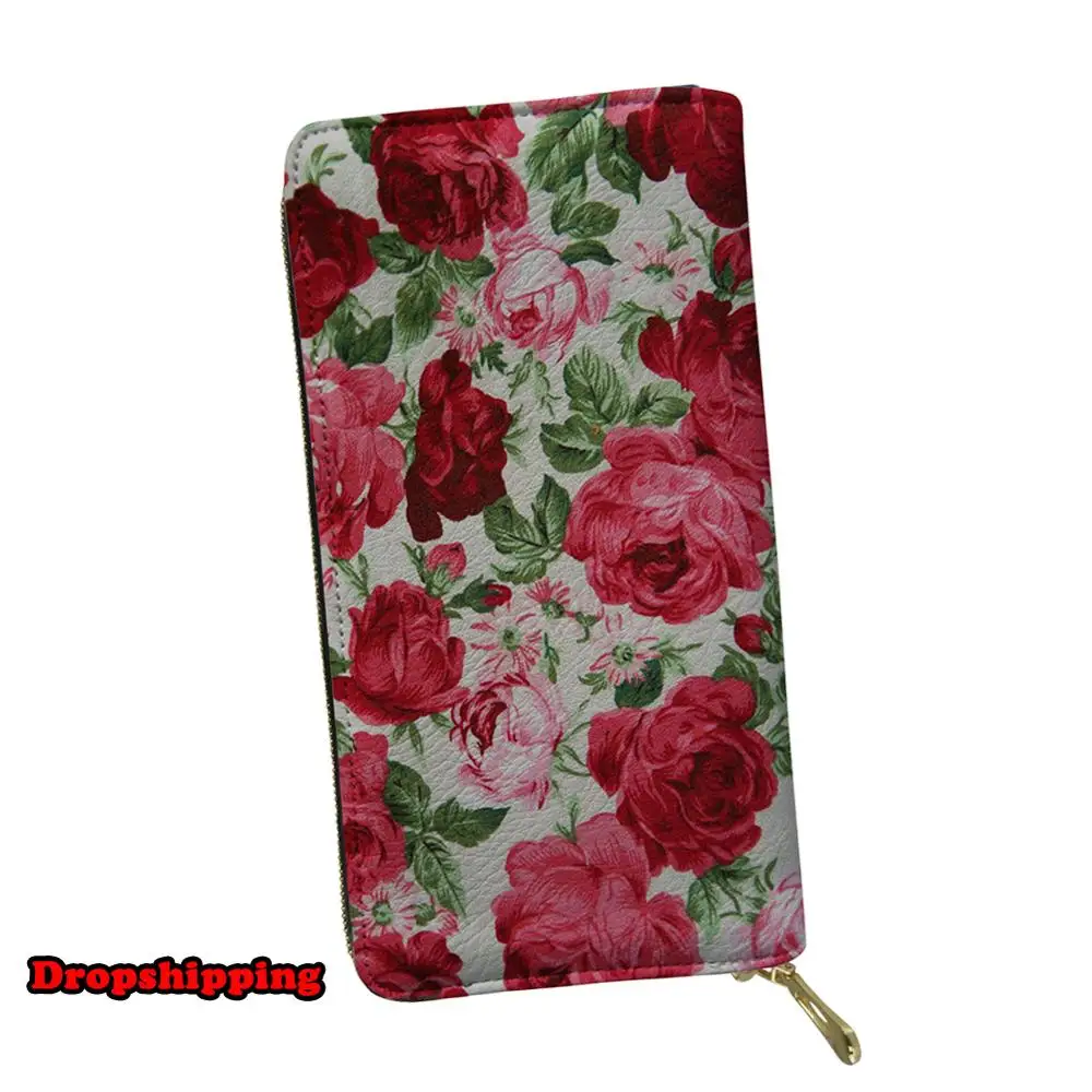 

Women Leather Wallets Rose Designer Luxury Long Wallet Ladies Money Bags Coin Students Purse Carteras for Female Dropshipping