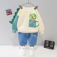 autumn baby girls boys unicorn dinosuar clothing sets kids brother sister cotton cartoon t shirt jeans infant outfit children