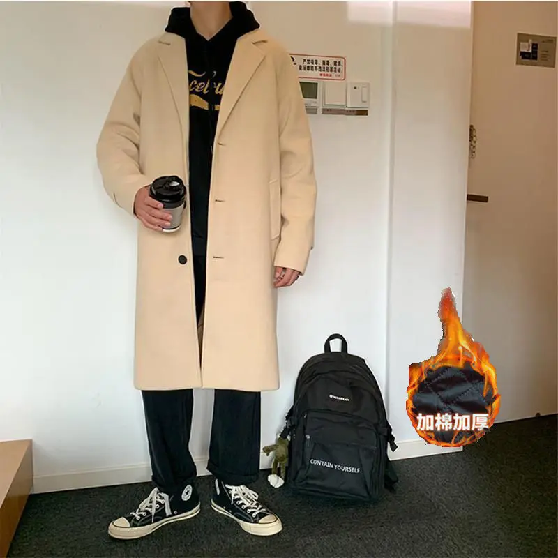 

Мужские корейские модные зимние куртки пальто из 2021 шерсти Мужское пальто большого размера Харадзюку мужские куртки в японском стиле