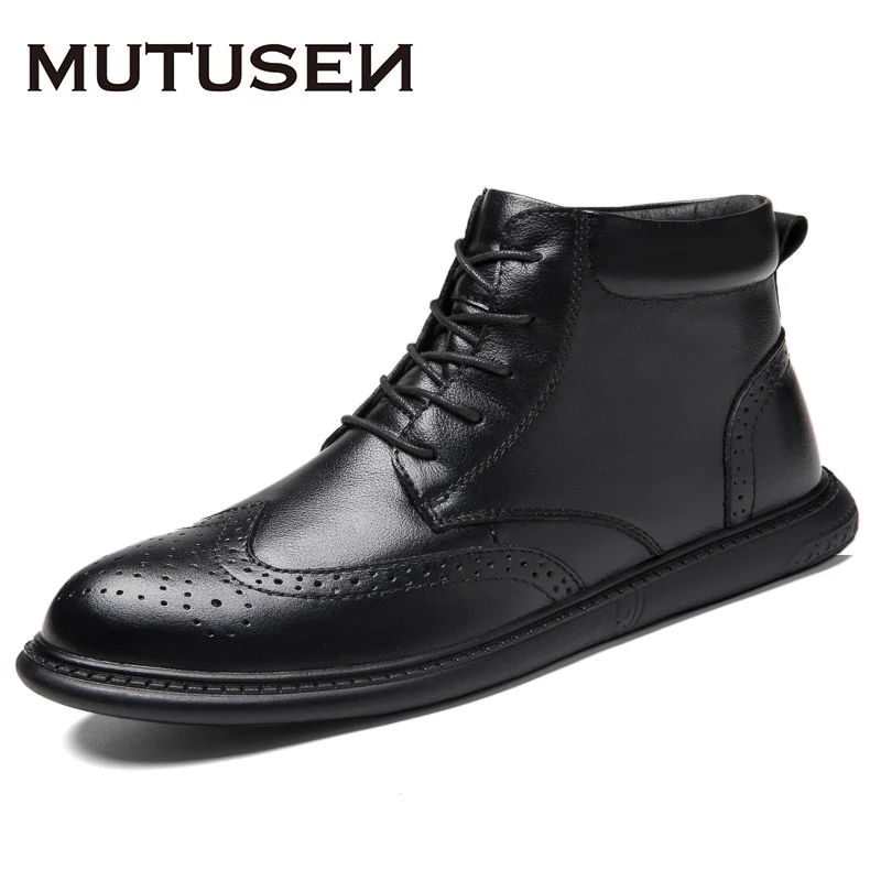 Men Genuine Cow Leather Brogue Wedding Business Mens Casual Ankle Boots Luxury Brand Oxford Shoes For Men's Shoes 2021 Spring