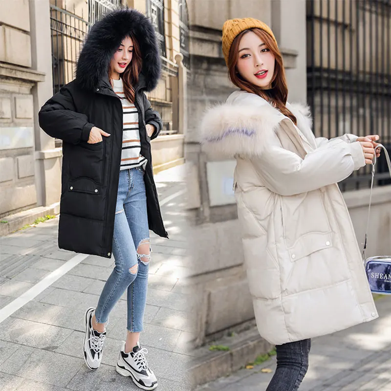 Длинное женское меховое пальто оверсайз с капюшоном зимнее пуховое Толстая