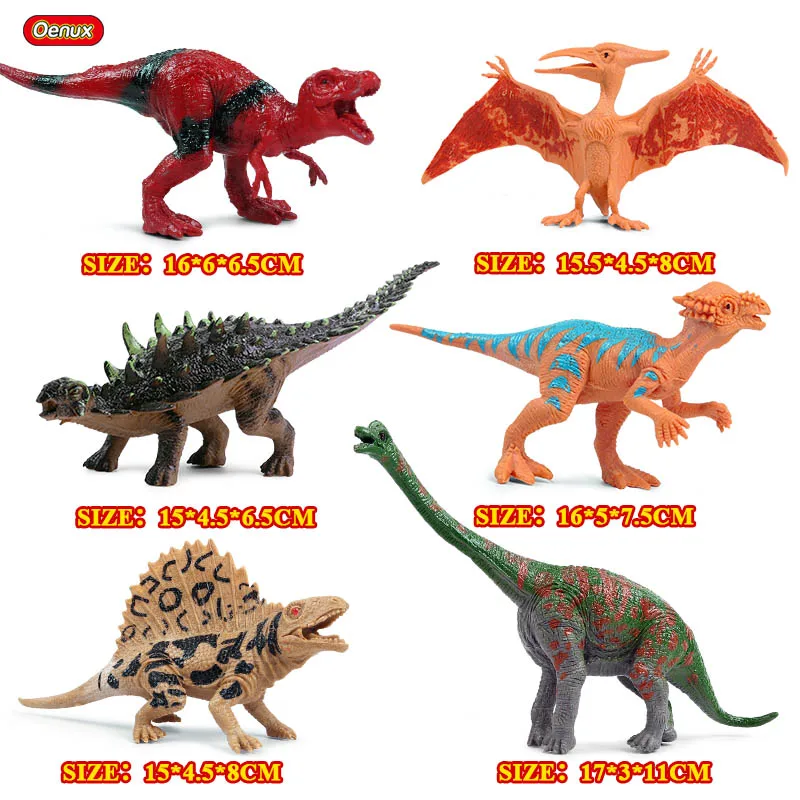 6pcs Oenux достаринный дикарь Юрского Периода Динозавры T-REX спинозавр карнотаурус теризинозавр животные модель фигурки Детские игрушки - Цвет: 6pcs