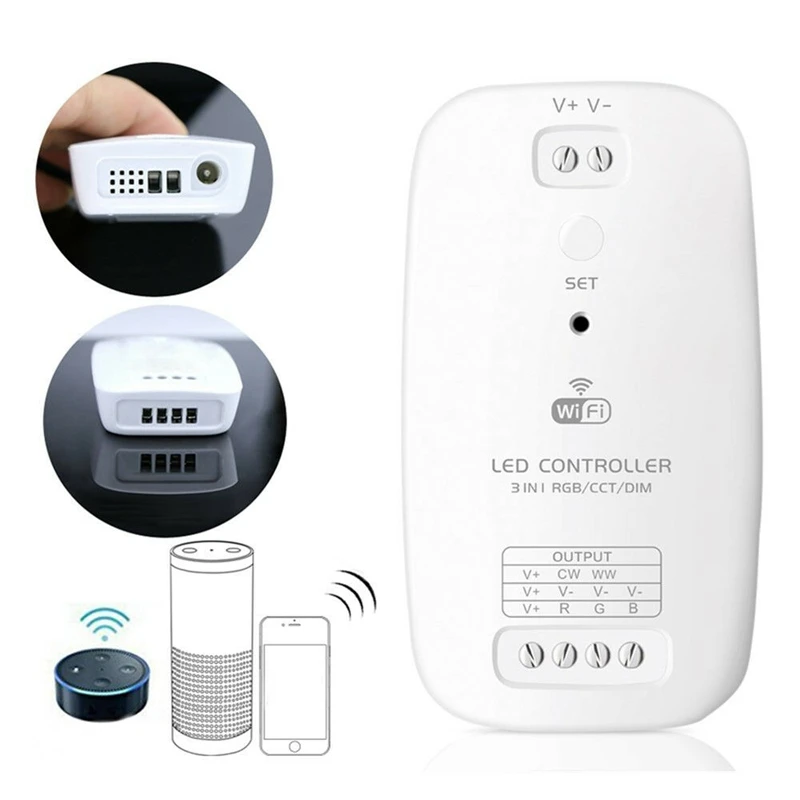 

DC9-24V RGBW/RGB+CCT 2 IN 1 WiFi LED Controller 5050RGBWW IOS/Android APP Controller RGBW Light Strip Controller 5 Channel 15A