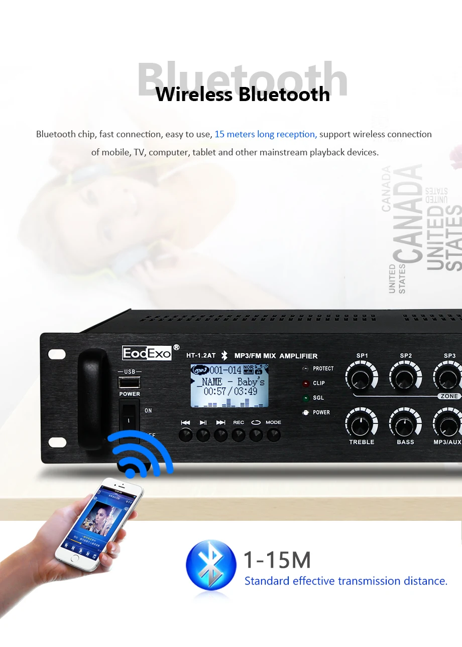 Oupushi HT-3.6AT 5 Зон Микшер контроль PA система Bluetooth усилитель с FM 2 микрофонный вход и USB вход