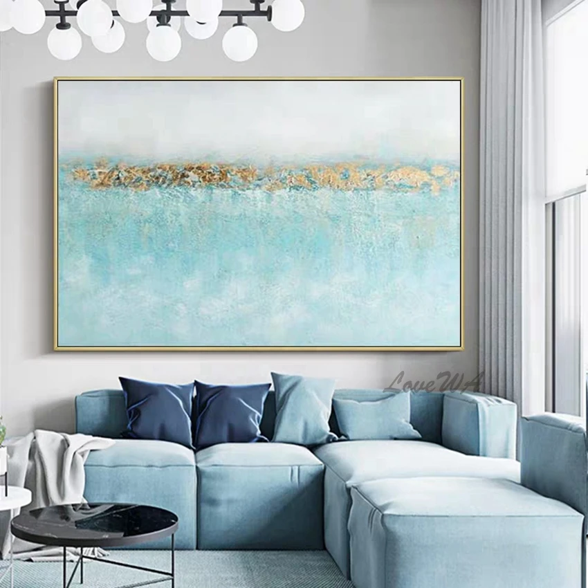 Простой дизайн абстрактная 100% ручная роспись синяя картина маслом настенная