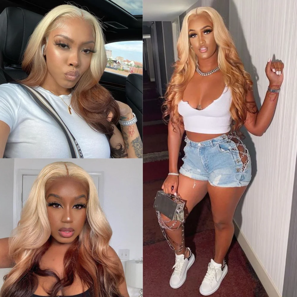 

Ombre Blonde Highlight Lace Front Human Hair Wigs Body Wave Transparent Lace Front Wigs Peruvian T Part Lace Wigs Remy Hair 180%