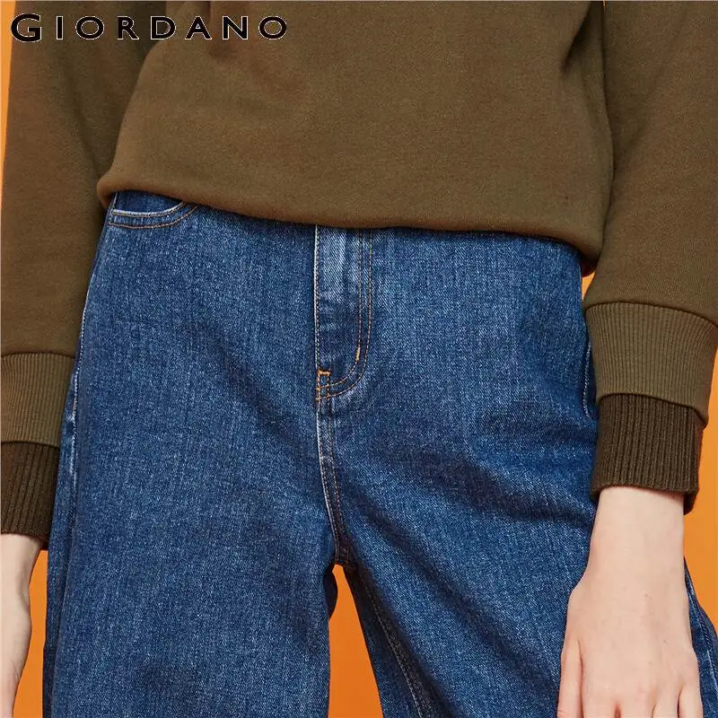 Giordano Women Denim Jeans Elastic Waist Wide-leg Pants Pocket Zip Front Fashion Mujer 05419096 | Женская одежда