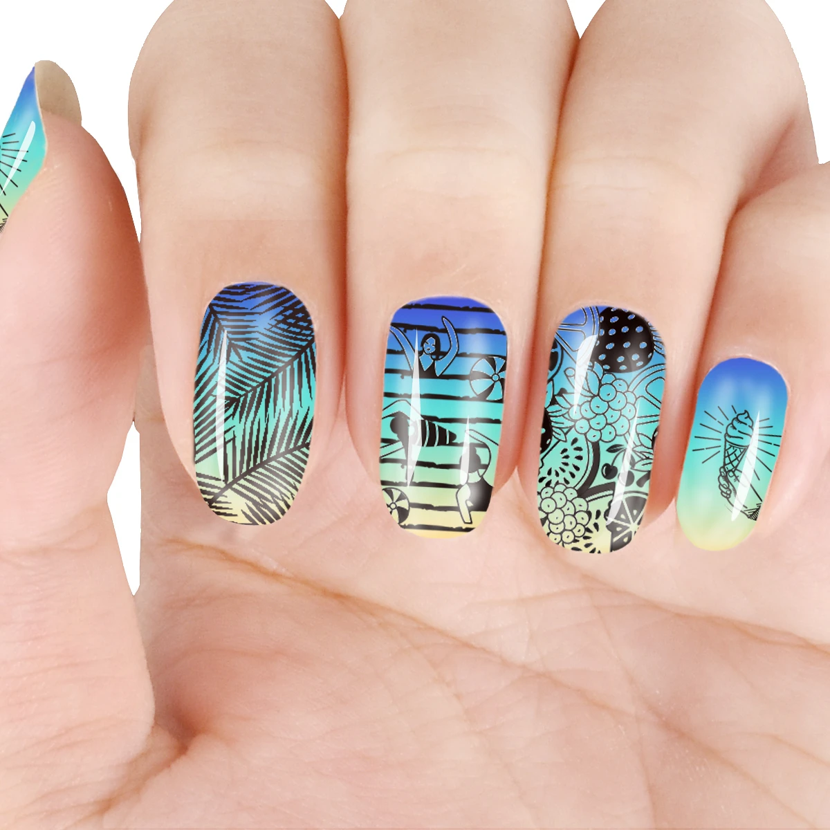 BeautyBigBang круглые пластины для стемпинга Летние фрукты пляж плавание шаблон нейл