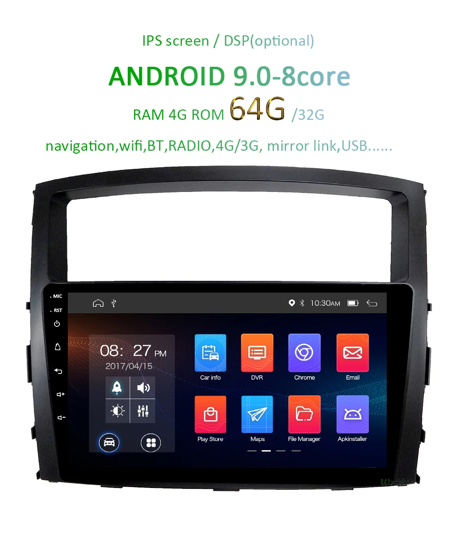 DSP ips 4G 64G Android 9,0 gps радио для Mitsubishi Pajero V97 V93 2006- Мультимедиа Навигация стерео аудио головное устройство без DVD