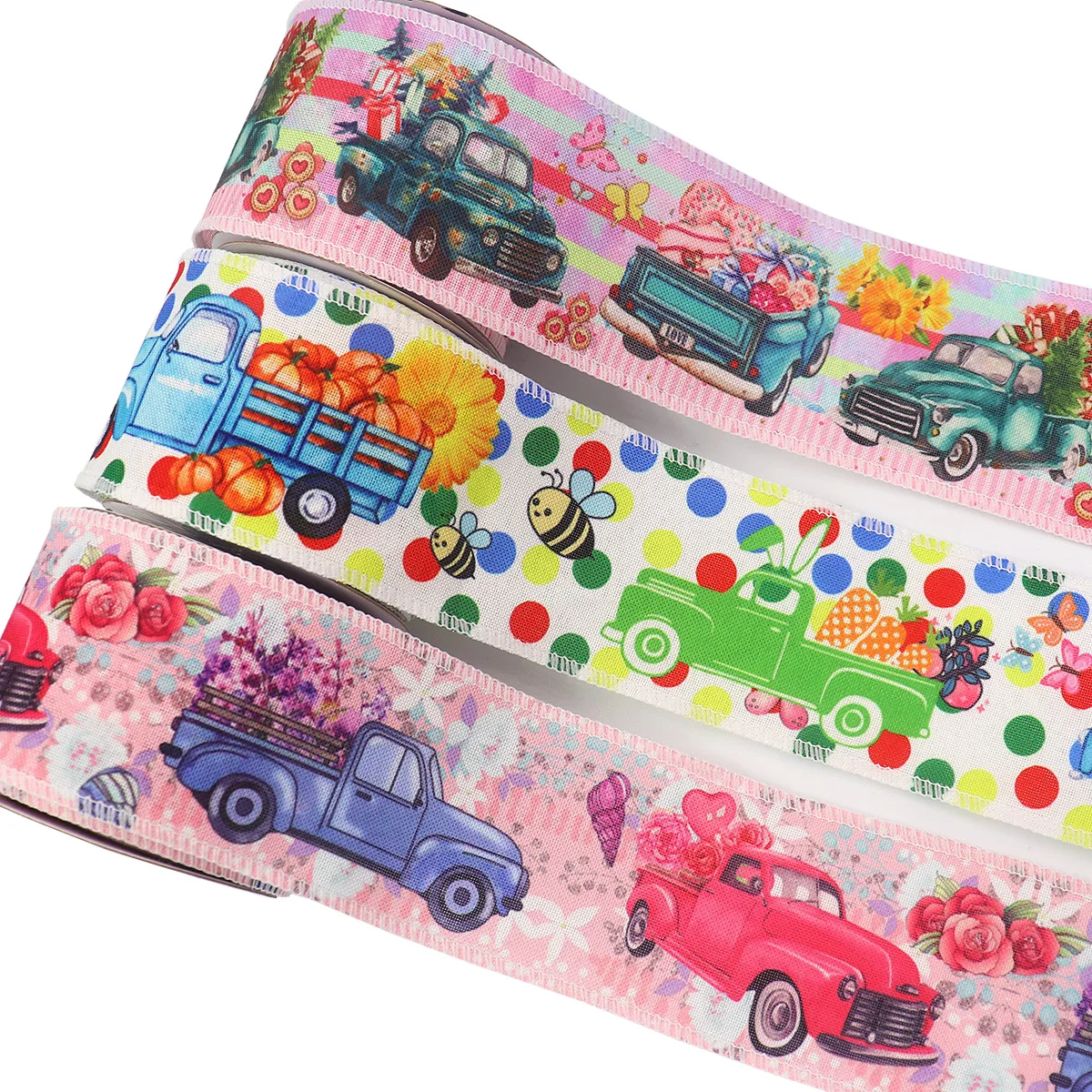 

Ribbon cartoon ribbon imitation linen iron wire edge torch with thermal transfer printing Christmas decoration bow ribbon