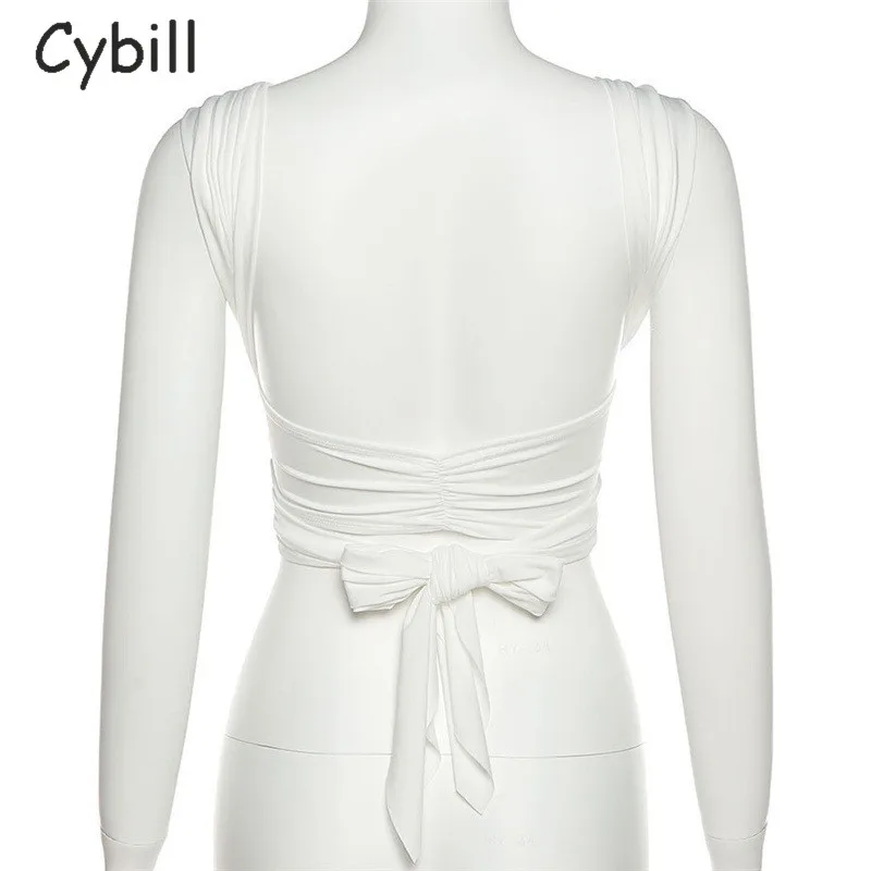 

Cybill Sexy Bandage Top Wrap Women White Lace Up Crop Top Lady Black Halter Summer Cropped Top