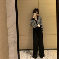 pants suit 2021 spring new fashionable fashionable knitted jacket wide leg pants two piece suit women
